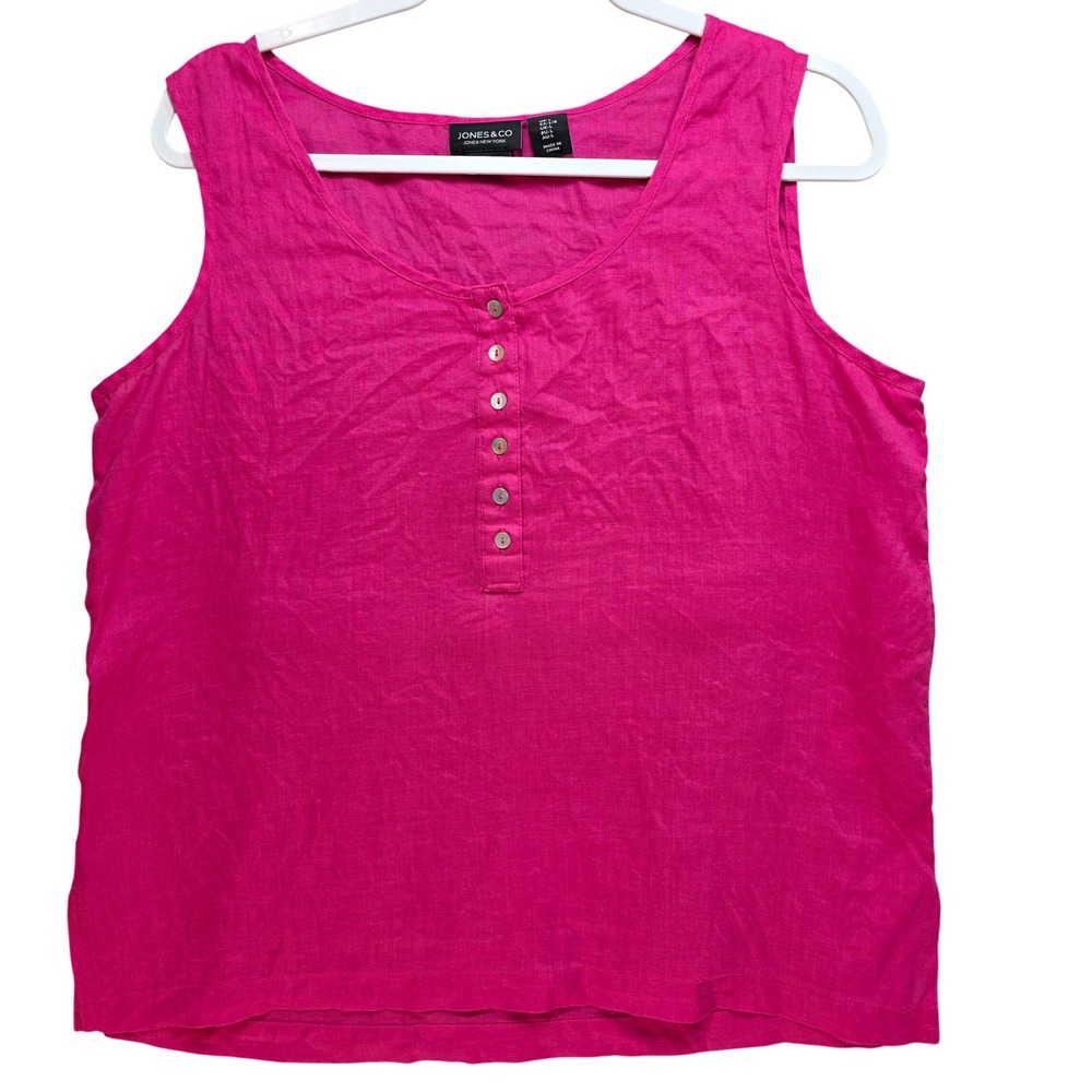 Jones New York Pink Allβ Linen Henley Tank Top Womens Large Sleeveless